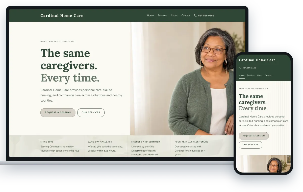 The Calm Trust design, shown on a laptop and a phone