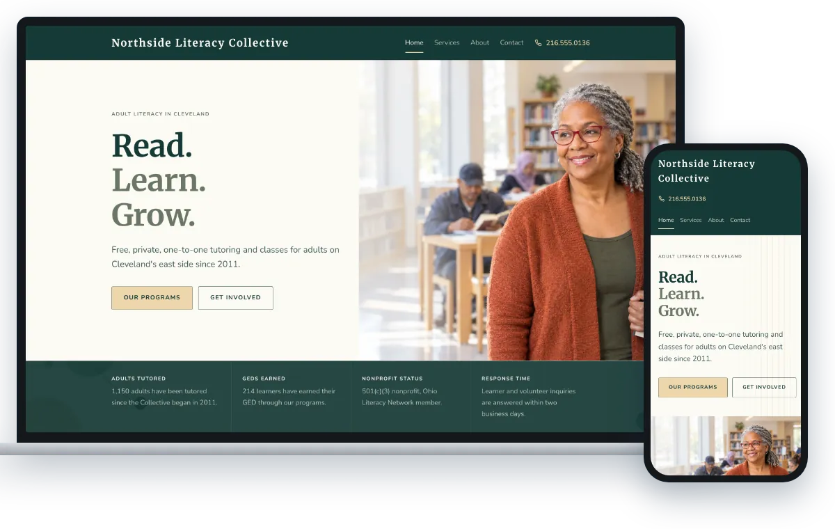 The Community Impact design, shown on a laptop and a phone