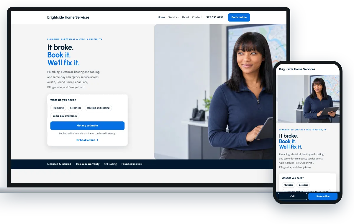 The Modern Service Pro design, shown on a laptop and a phone