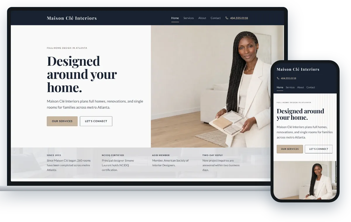 The Modern Sophistication design, shown on a laptop and a phone