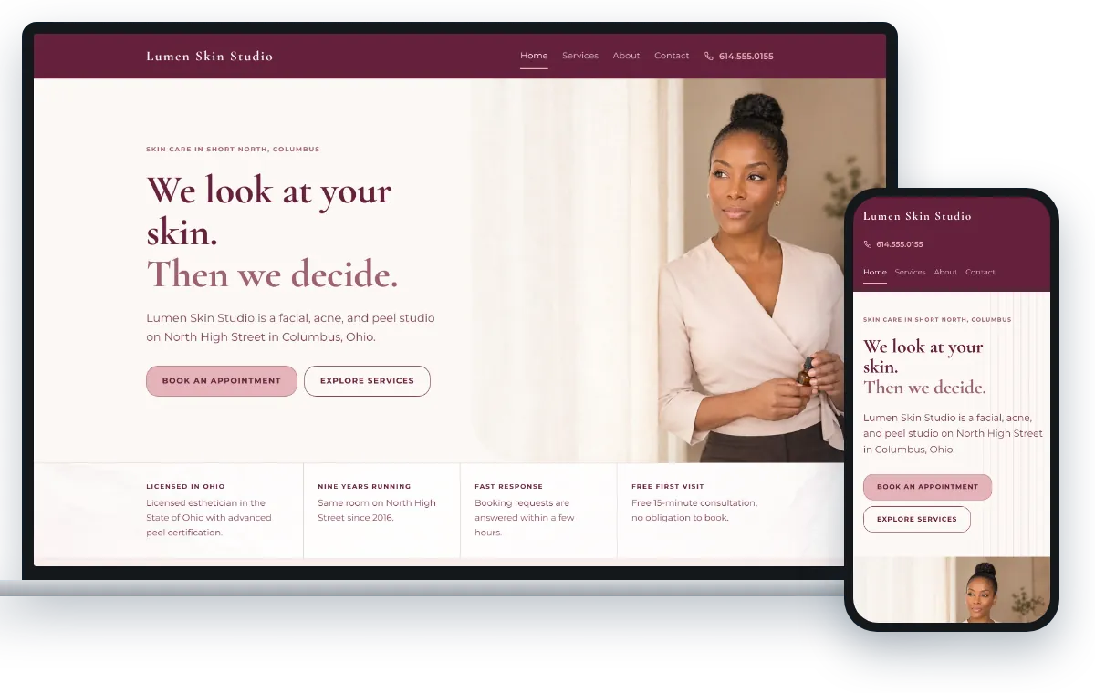 The Polished Beauty design, shown on a laptop and a phone