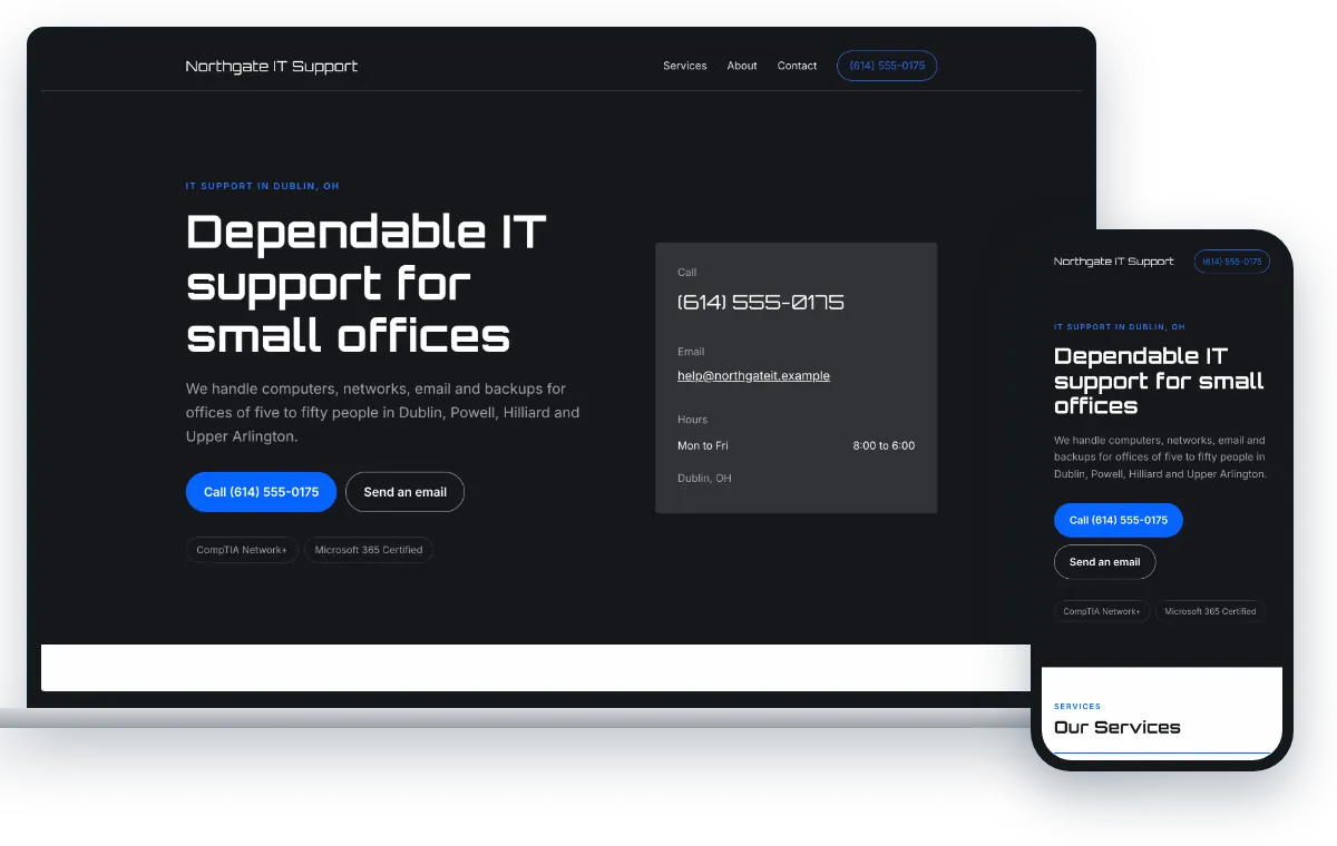 A one-page site in the Minimal Tech design, shown on a laptop and a phone